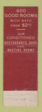 Matchbook Cover - Hotel Roosevelt Pittsburgh PA