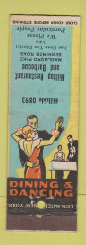 Matchbook Cover - Hilltop Restaurant BBQ Marlboro Pike