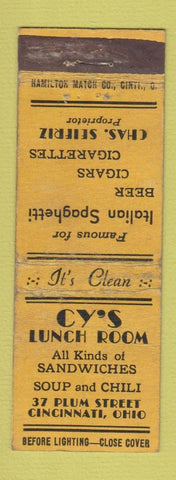 Matchbook Cover - Cy's Lunch Room Cincinnati OH WORN