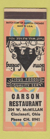 Matchbook Cover - Carson Restaurant Cincinnati OH SAMPLE
