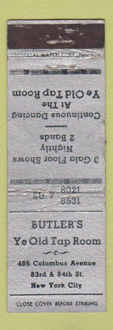 Matchbook Cover - Butler's Ye Old Tap Room New York City WORN