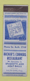 Matchbook Cover - Becker's Corners Restaurant Quakertown? PA?
