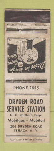 Matchbook Cover - Dryden Road Service oil gas Ithaca NY low phone # WORN