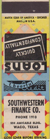 Matchbook Cover - Southwestern Finance CO Waco TX