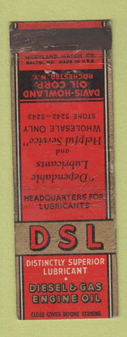 Matchbook Cover Distinct Superior Lubricant Davis Howland oil Rochester NY WORN