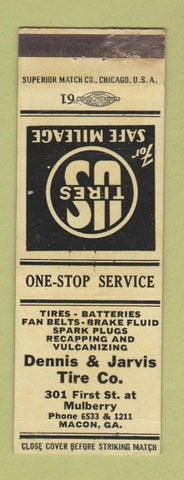 Matchbook Cover - US Tires Dennis & Jarvis Macon GA