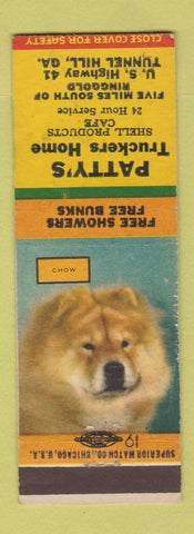 Matchbook Cover - Patty's Truckers Home Shell oil gas Tunnel Hills GA Chow Dog
