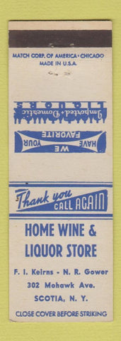 Matchbook Cover - Home Wine and Liquor Store Scotia NY