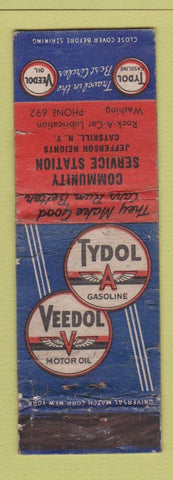 Matchbook Cover - Tydol Veedol oil gas Catskill NY POOR