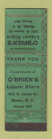 Matchbook Cover - O'Brien's Liquor Store Rome NY WORN