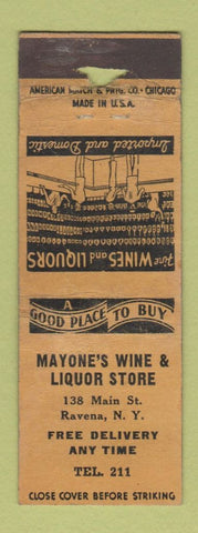 Matchbook Cover - Mayone's Wine Liquor Store Ravena NY POOR STRIKER AREA YELLOW