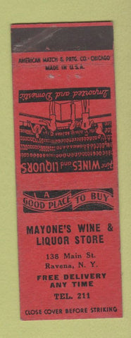 Matchbook Cover - Mayone's Wine Liquor Store Ravena NY RED