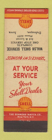 Matchbook Cover - Shell oil gas Walsh Dubuque IA low phone # WEAR