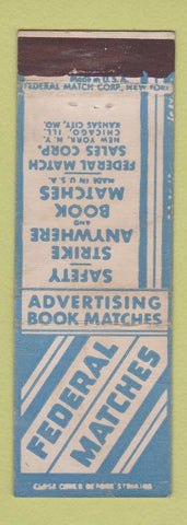 Matchbook Cover - Federal Matches New York City Chicago Kansas City WEAR