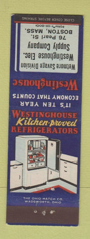 Matchbook Cover - Westinghouse Appliances Refrigerators Boston MA