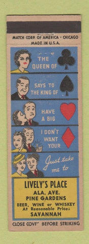 Matchbook Cover - Lively's Place Savannah GA