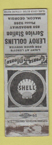 Matchbook Cover - Shell oil gas Leroy Collins Macon GA WORN