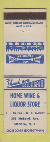 Matchbook Cover - Home Wine Liquor Store Scotia NY