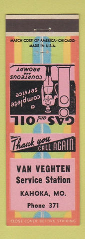 Matchbook Cover - Van Veghten Service oil gas Kahoka MO low phone #