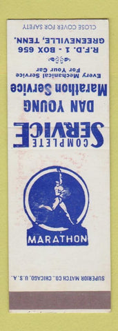 Matchbook Cover - Marathon oil gas Dan Young Greeneville TN SAMPLE WEAR