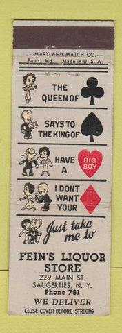 Matchbook Cover - Fein's Liquor Store Saugerties NY low phone #