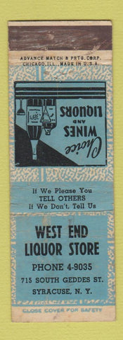 Matchbook Cover - West End Liquor Store Syracuse NY ADVANCE WORN