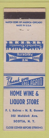 Matchbook Cover - Home Wine & Liquor Store Scotia NY