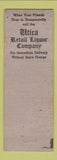 Matchbook Cover - Utica Retail Liquor Utica NY ADVANCE WEAR