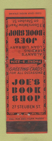Matchbook Cover - Joe's Book Shop Albany NY Federal WORN
