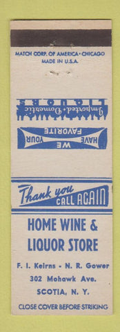 Matchbook Cover - Home Wine Liquor Scotia NY