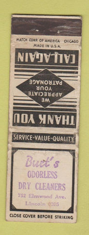 Matchbook Cover - Burt's Dry Cleaners STAMPED WEAR