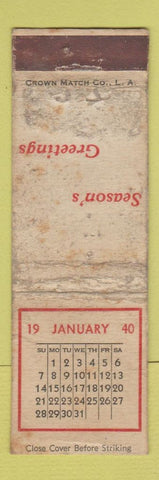 Matchbook Cover - Crown Match Christmas 1940 POOR