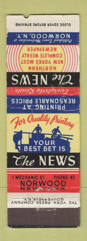 Matchbook Cover - The News Norwood NY Newspaper WORN