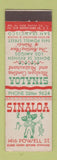 Matchbook Cover - Sinaloa San Francisco CA Mexican Restaurant CLIX