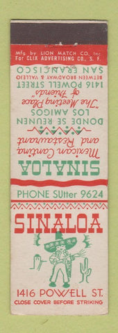 Matchbook Cover - Sinaloa San Francisco CA Mexican Restaurant CLIX