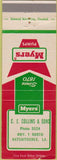 Matchbook Cover - Myers Pumps Natchitoches LA auto parts