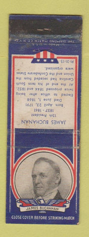 Matchbook Cover - 1930's Diamond Presidents James Buchanan WEAR