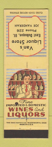 Matchbook Cover - Van's Liquor Store East Dubuque IL low phone # Joe Vanderah