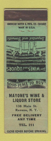 Matchbook Cover - Mayone's Wine Liquor Store Ravena NY GREEN WORN