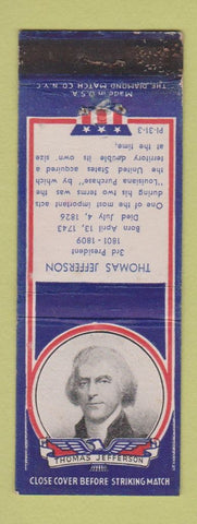 Matchbook Cover - 1930's Diamond Presidents Thomas Jefferson WEAR