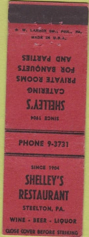 Matchbook Cover - Shelley's Restaurant Steelton PA local manumark