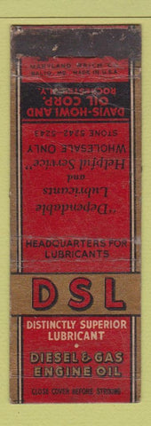 Matchbook Cover - Diesel & Gas Engine Oil Davis Howland Rochester NY WORN
