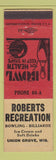 Matchbook Cover Roberts Recreation Bowling Billiards Union Grove WI low phone #
