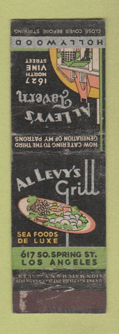 Matchbook Cover - Al Levy's Grill Hollywood Los Angeles CA Lion Canada 1929 WORN