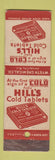 Matchbook Cover - Hill's Cold Tablets Wyeth Chemical Jersey City NJ