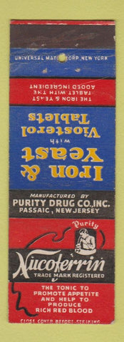 Matchbook Cover - Nucoferrin Tonic Purity Drug Passaic NJ Iron & Yeast