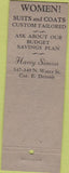Matchbook Cover - Harry Limon men's clothes Milwaukee WI