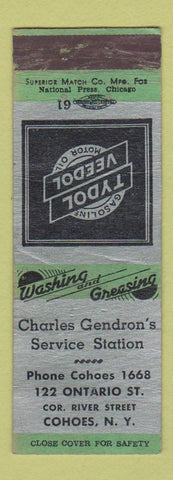 Matchbook Cover - Tydol Veedol oil gas Charles Gendron's Cohoes NY WEAR
