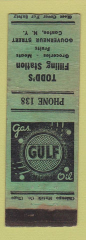Matchbook Cover - Gulf oil gas Todd's Canton NY low phone # WORN
