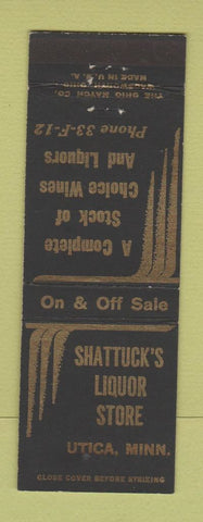 Matchbook Cover - Shattuck's Liquor Store Utica MN